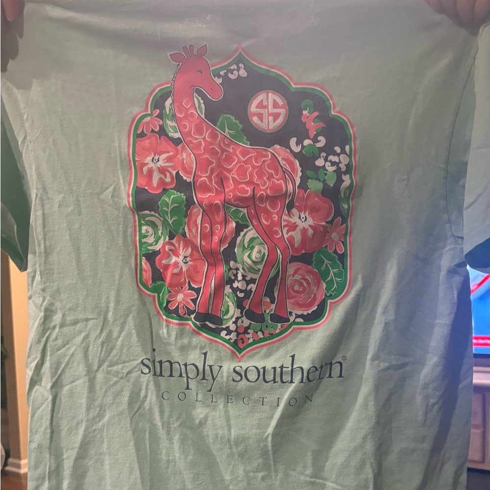 Simply Southern Green Tee with Pink Giraffe Design